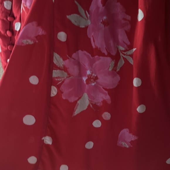 Free People long sleeve red mini dress with flowers and cream polka dots. Size S - Picture 5 of 9